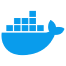 Logo von Docker, ein blaues Wal-Symbol mit Containern auf dem Rücken, symbolisiert die Containerisierungsplattform.