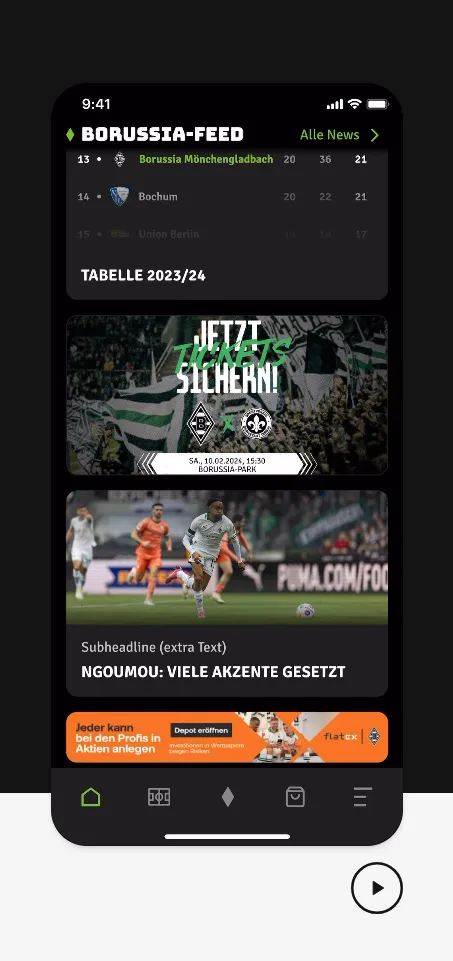 Screen der FohlenApp mit Notification-Permission-Dialog. Im Hintergrund ein Video des Spielerkreises mit sichtbaren Steuerungselementen am unteren Videorand.