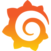 Logo von Grafana, ein oranges Rad auf weißem Hintergrund, repräsentiert die Analytics- und Monitoring-Plattform.