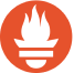 Logo von Prometheus, mit einem flammenartigen Symbol in Rot, steht für das Monitoring-System.