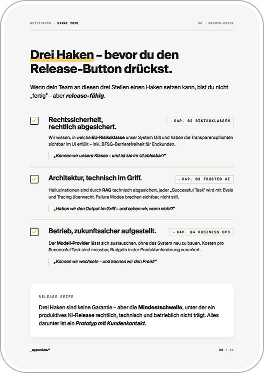 Screenshot aus dem Whitepaper zur Release-Checkliste für GenAI-Features