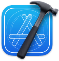 Logo von Xcode, dargestellt durch ineinander verschachtelte Hammer und Lineal auf einem hellblauen Hintergrund.